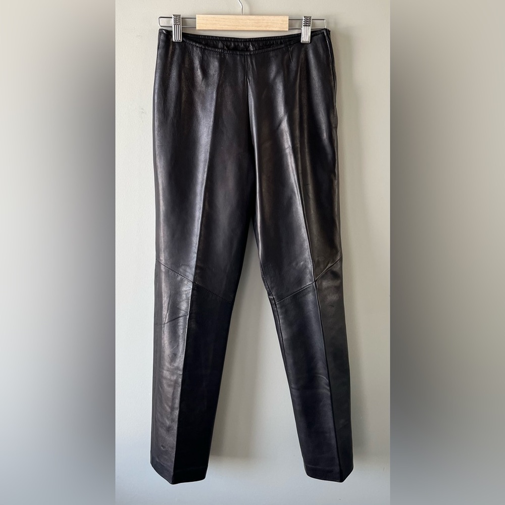 Danier 100% Leather Womens Black Straight Leg Pants Size 2 High Rise- bikercore